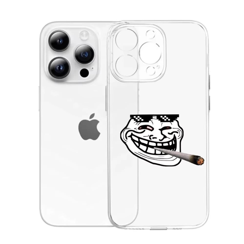 Funny T-Trollfaces Comics Memes Phone Case For iPhone 17 Air 16 e 15 14 13 12 11 Pro Max Plus Transparent Silicone Soft Cover