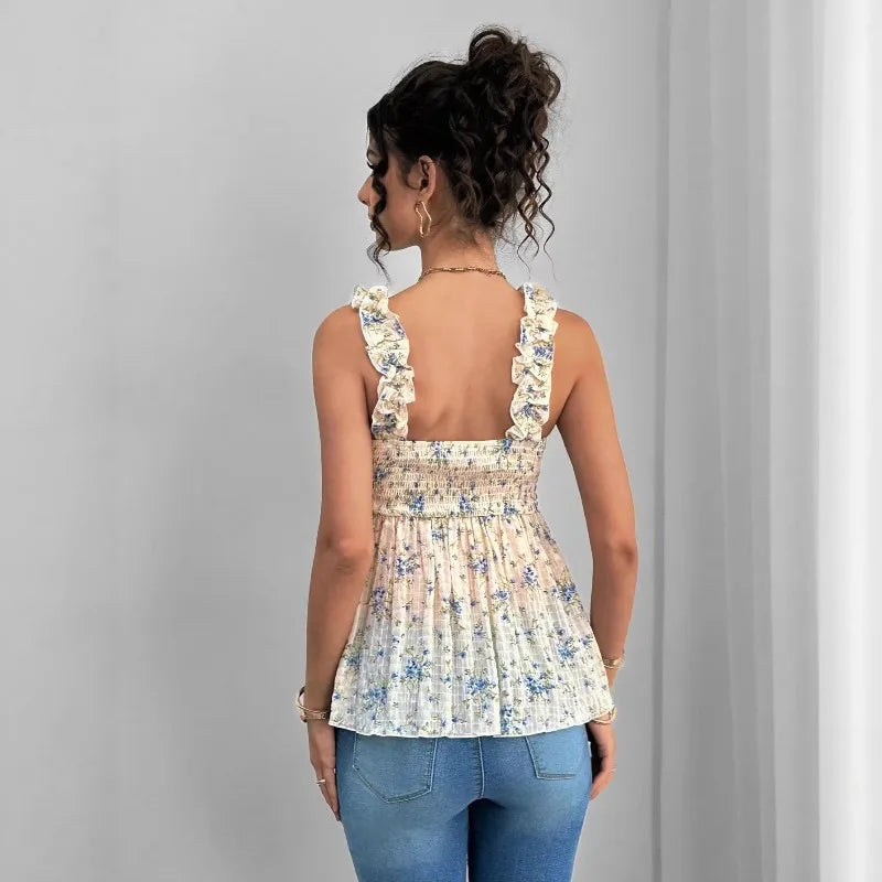Maternity Clothing Spring and Summer New Printed Suspenders Maternity Top Square Collar A Word Maternity Vest Pregnancy Shirt