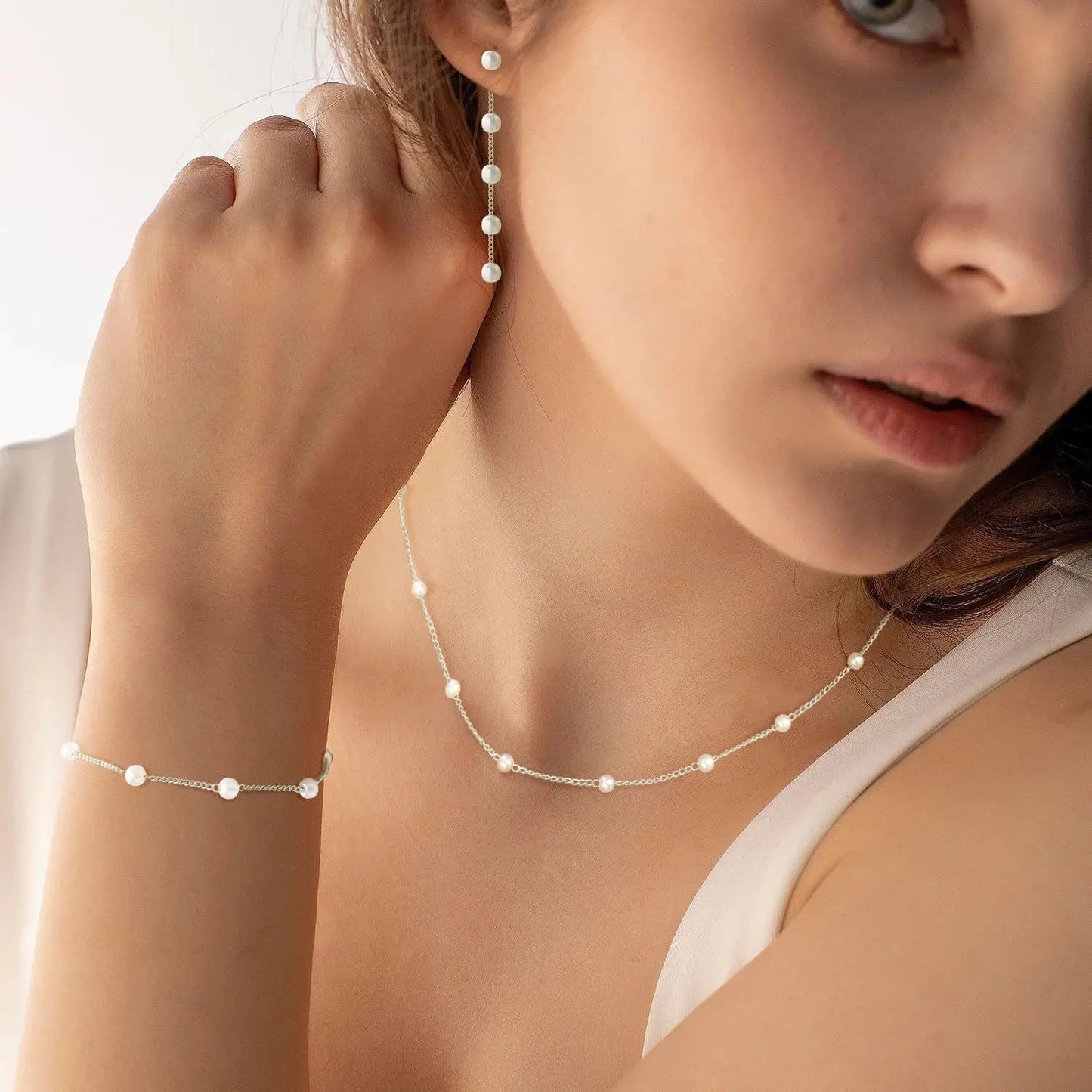 Minar Classic Imitation Pearl Jewelry Sets for Women 14K Real Gold Plated Brass Chain Strand Chokers Necklaces Bracelet Earrings