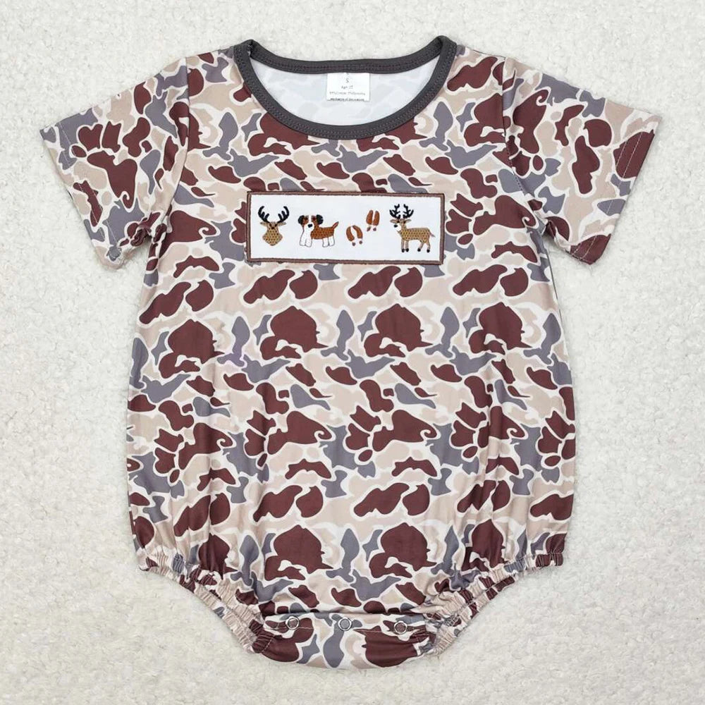 Hot Sale Kids Designer Clothes Boys Camo Branches Short Sleeve Rompers Boutique Infant Baby Boys Rompers Toddler Boy Jumpsuits