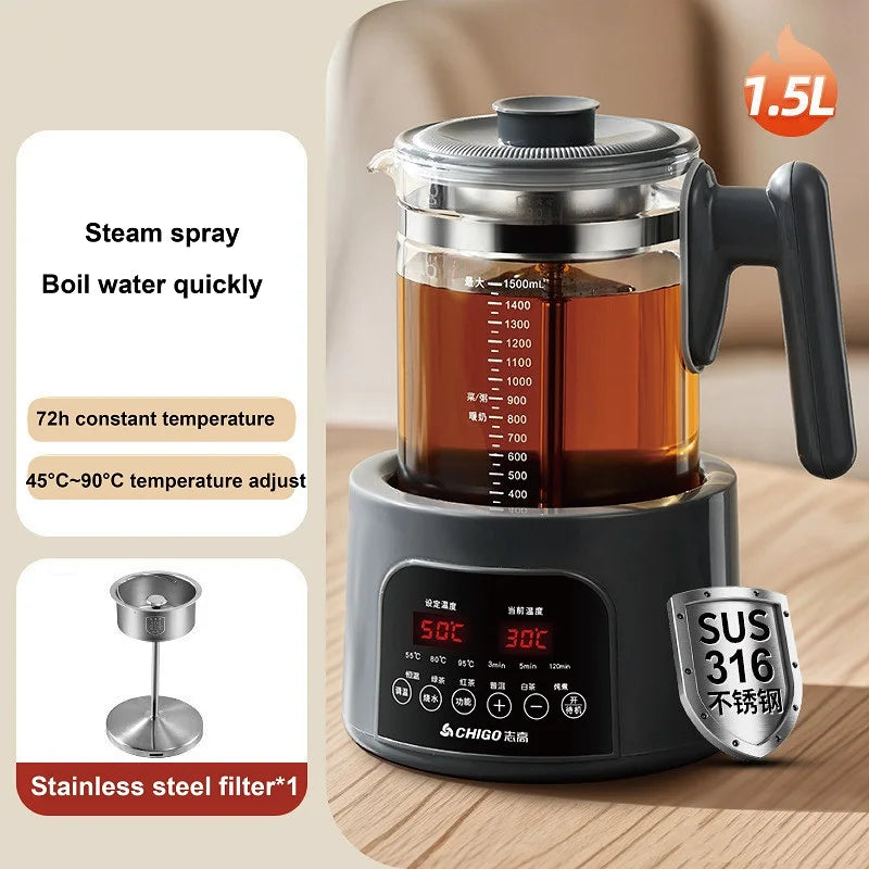1.5L Smart Electric Kettle Multifunction Steam Teapot Temperature Control Health Pot Office Glass Flower Teapot Auto Keep Warm