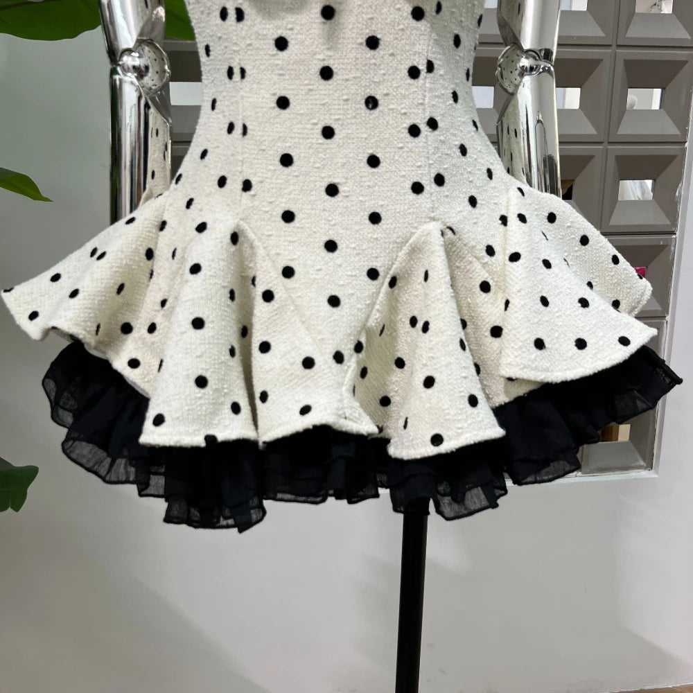 Women's Sexy A Line Lace Edge Polka Dot Fashion Round Neck Bow Short Mini Dresses Birthday Party Dinner Evening Cocktail Dress