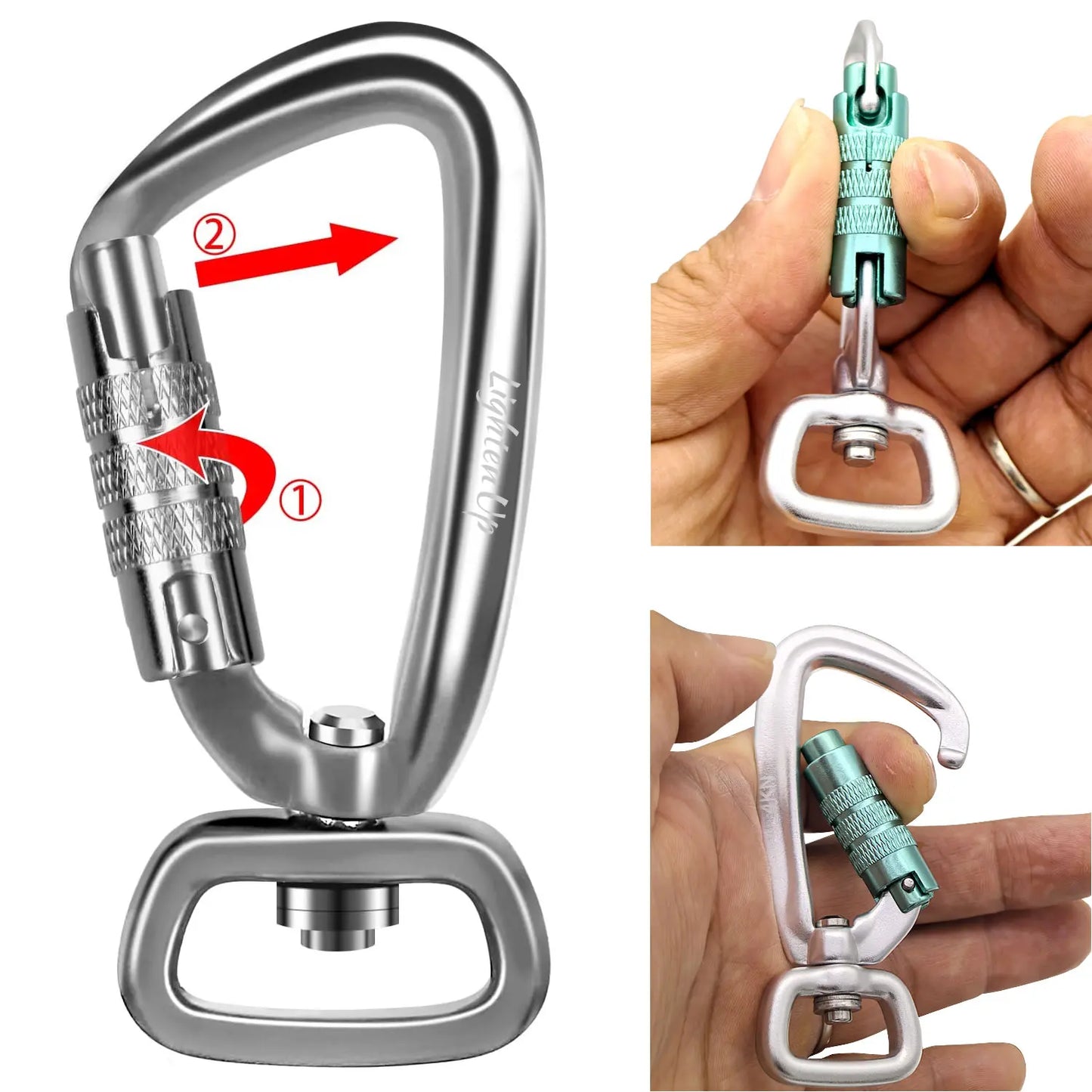 Safety Carabiner Clip Auto Locking 360 Rotational Hook 4KN Pull for Dog Leash Hammocks Backpacks Outdoor Climbing Accessories