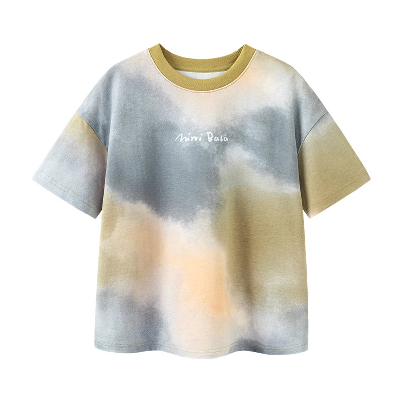 Mini Bala Short Sleeve T - Shirt Boys and Girls Baby Summer Clothes Breathable Pure Cotton Soft Cool Tie - dyed Kids Top