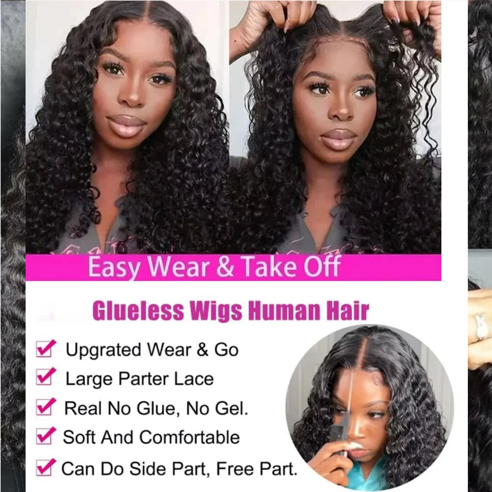 5*5 No Glue Deep Wave Human Hair Wigs Pre Plucked Brazilian Human Hair Lace Frontal Wig 13*6 Pre-Cut Wear and Go Lace Front Wig