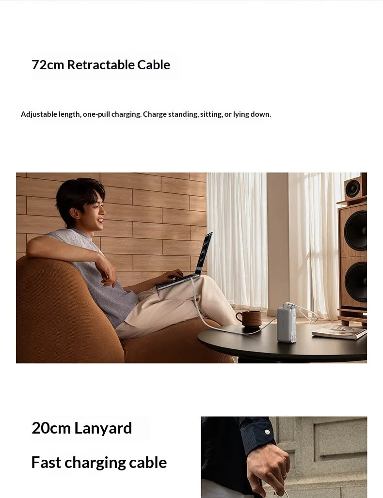 Baseus 67W Pro 3 In 1 Portable Power Bank Retractable Cable Charger 3C Certified Airline Approved For Smartphone 10000mah
