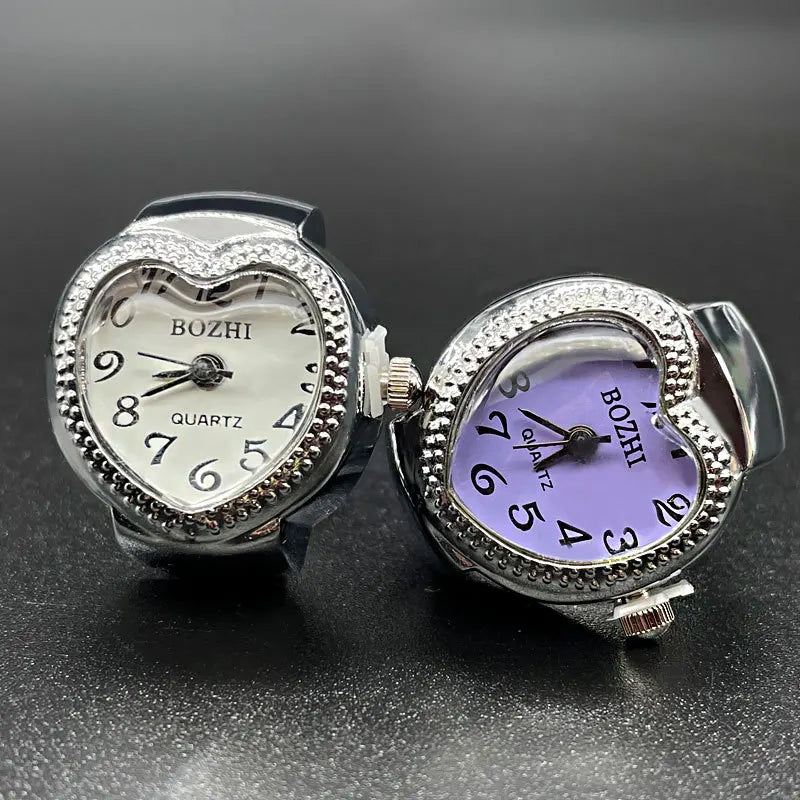Kiss Jewelry Women Men Creative Heart Shape Clock Quartz Watch Rings Couples Elastic Strap Alloy Dial Watches Finger Ring Gift