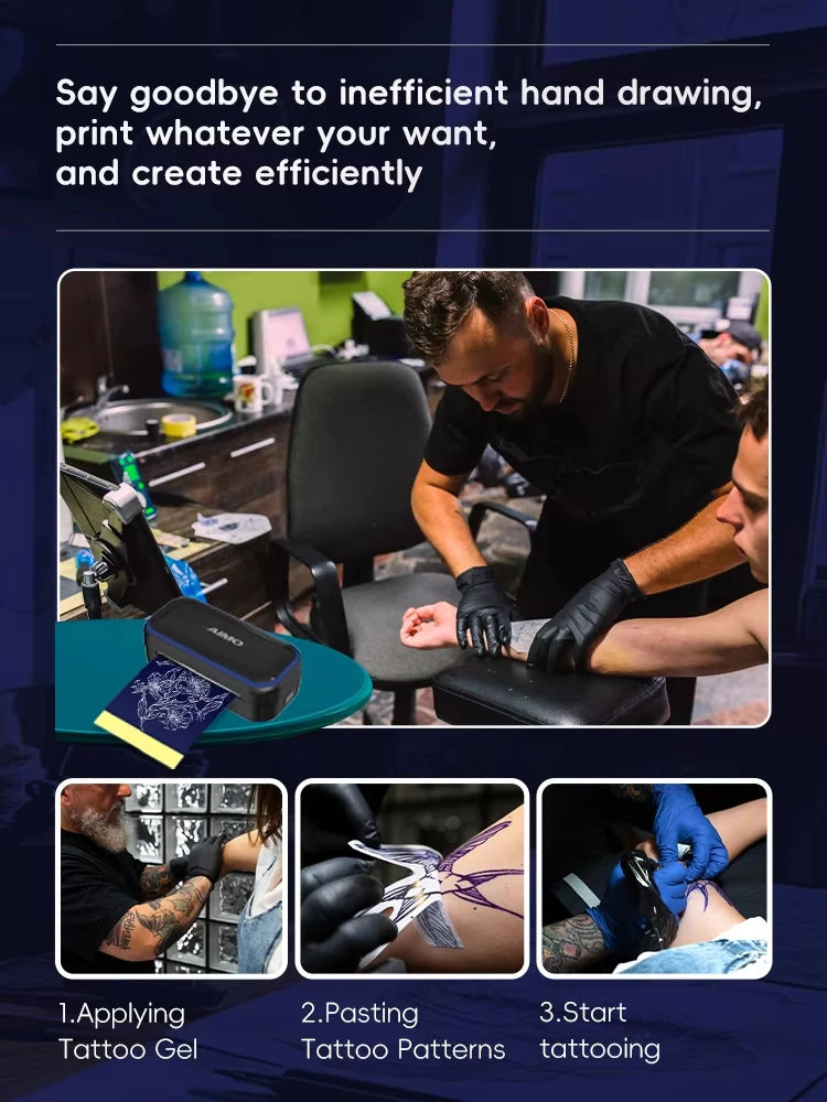 AIMO MR3 Mini Wireless Tattoo Stencil Printer Transfer Tattoo Printer with 30pcs Tattoo Transfer Paper for Tattoo Artist