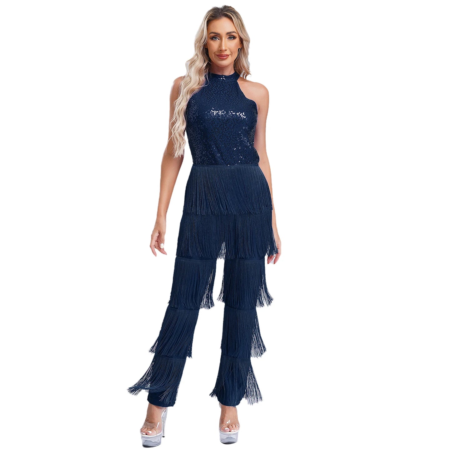 Halloween Hippie Costume womne Vintage 70s Disco Stage Performance Dancing Jumpsuit Singer Sequins Tassel Tango Cha-cha Costumes