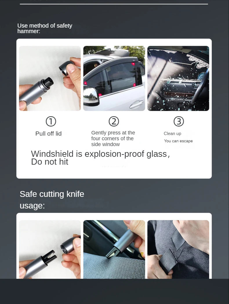 2 In 1 Car Safety Hammer Emergency Glass Breaker Cut The Seat Belt  High Hardness Tungsten Steel Rescue Tool Auto Accessories