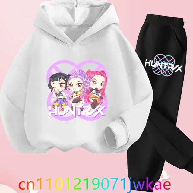 Kid K-Pop Demon Hunters Hooded Suit Toddler Girl Clothes KPop Demon Hunters Hoodie Set Girls Fashion Casual Sweatshirt New Movie
