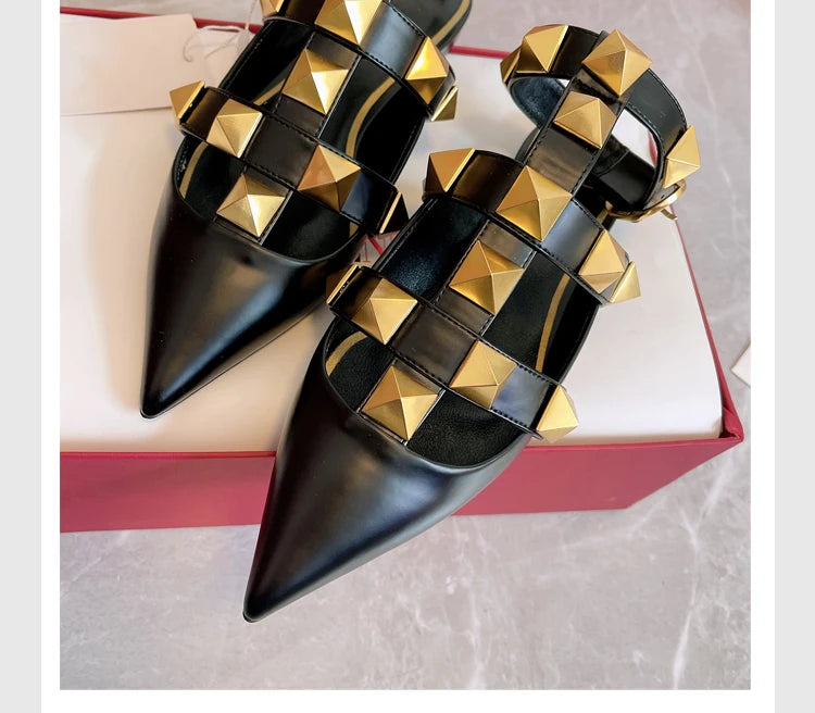 Women's Fashion Rivet High Heels 2023 Spring/Summer New Baotou Sandals Pointed Single Shoes