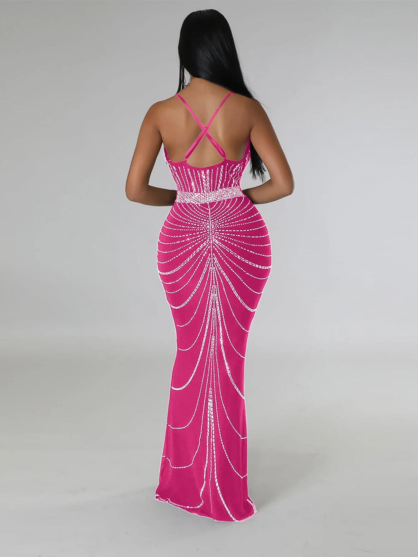 Sparkling Solid Color Hot Diamond Sheer Mesh Long Skirt, Elegant and Luxurious Spring Women's Cocktail Dress, Celebrity Clothing