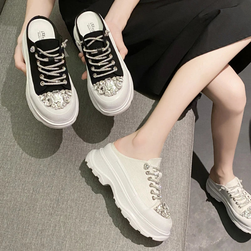 Women Shiny Rhinestones Shoes Four Seasons Casual Sneakers Women Stylish Sport Shoes Lace-Up Sports slippers zapatos mujer