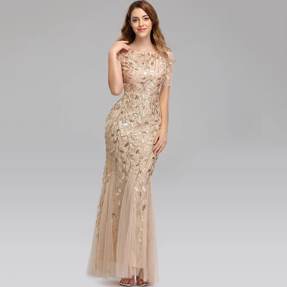 Sexy vintage Maxi Sequin cocktail Dress bridesmaid Prom Dresses for Women Casual Party Long sleeve club Bodycon Dress vestidos