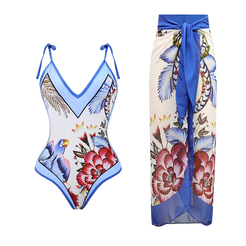 2024 Sexy Sling Ruffle Solid Two Pieces Bikini Women High Waist 3D Flower Swimsuit Skirt Summer Backless Beachwear Bathing Suit