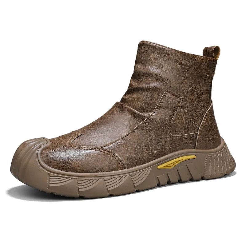Fipatbu Unisex wool-lined barefoot leather boots with a solid color and a wide-toe design