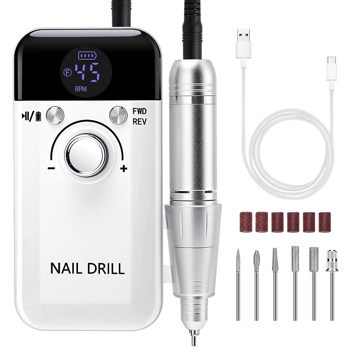 45000RPM Electric Nail Drill Machine With LCD Display Rechargeable Portable Nail File Set for Gel Nails Polish Nail Art Tools