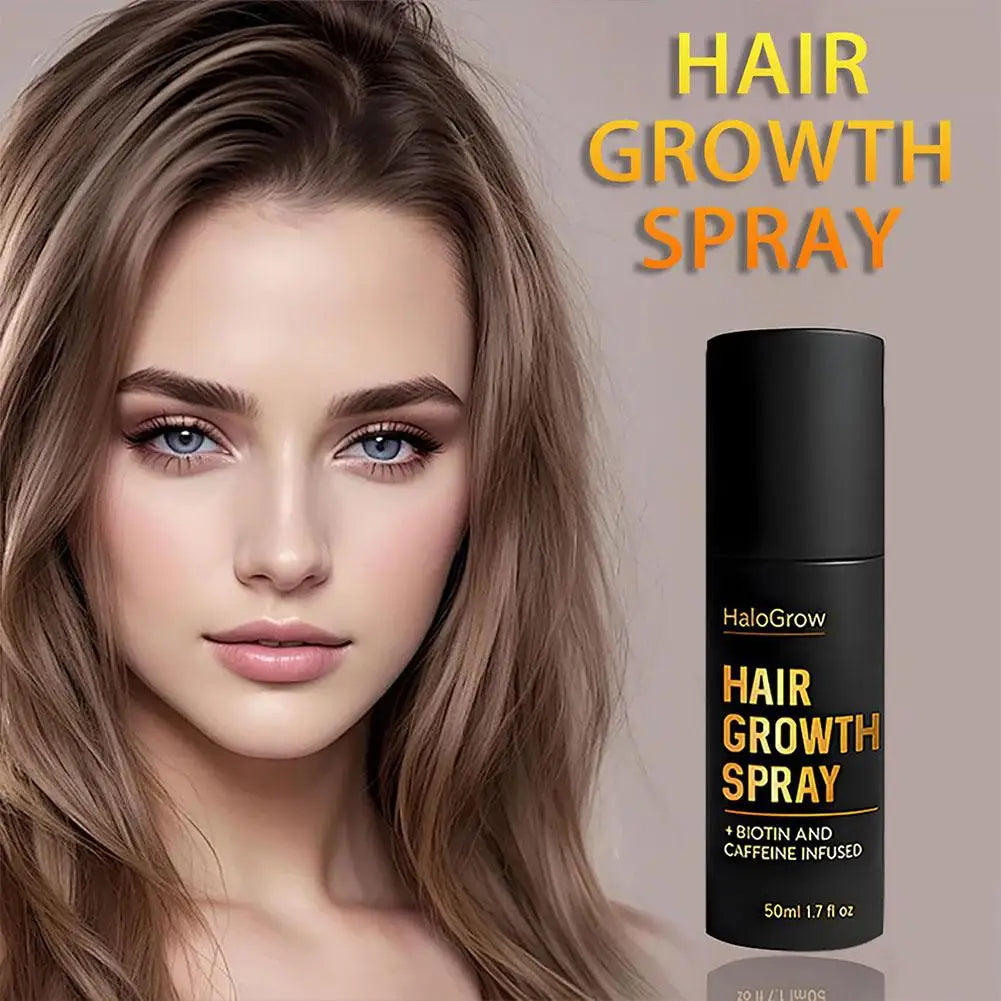 HaloGrow Hair Growth Spray Biotin Caffeine Castor Oil Infused Reduce Hair Loss Ginger Strengthen Root Advanced Hair Growth Spray