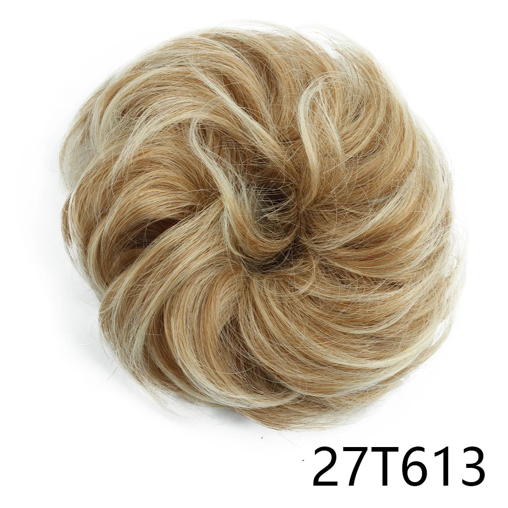 Synthetic Hair Bun Wig Donut Wavy Elastic Rubber Scrunchie Hair Pieces Ladies Ponytail Hair Extension Curly Wrap