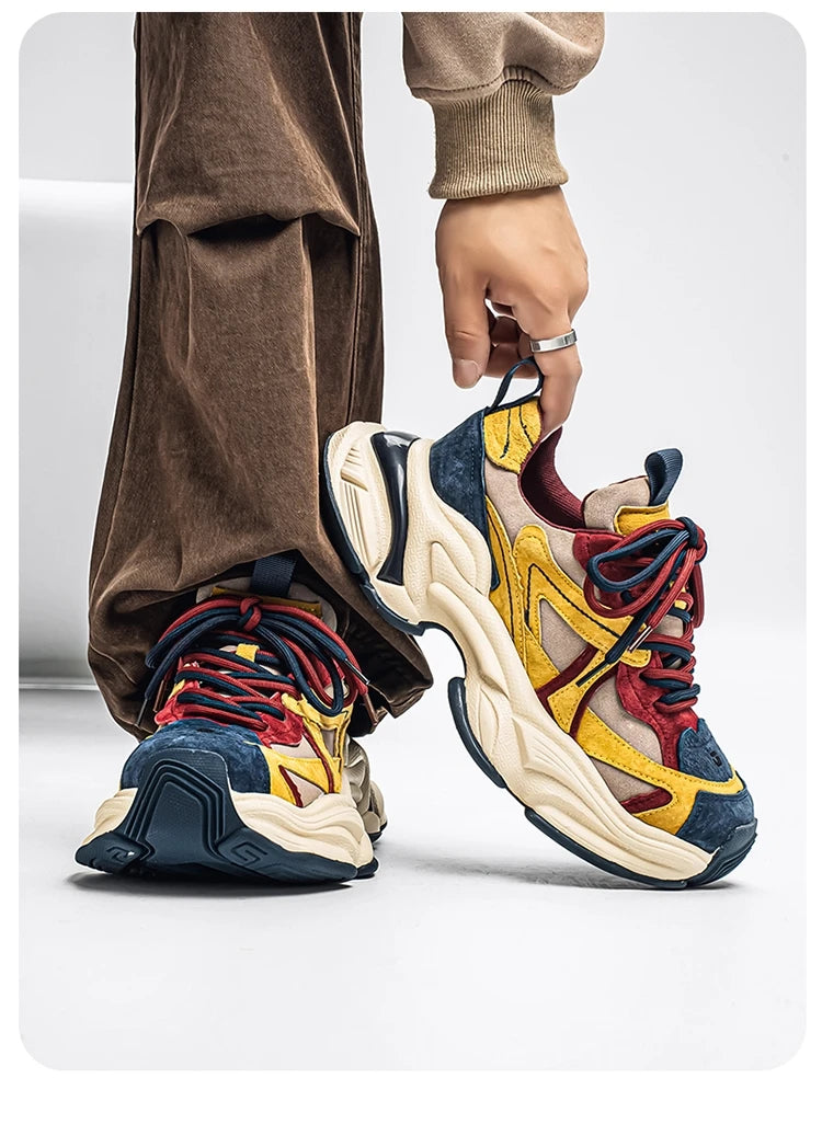 Lacing up Men's and Women's Couple Sport Shoes 2025 Thick Sole Luxury Design Casual Retro Dirty Casual Sneakers Breathable Upper