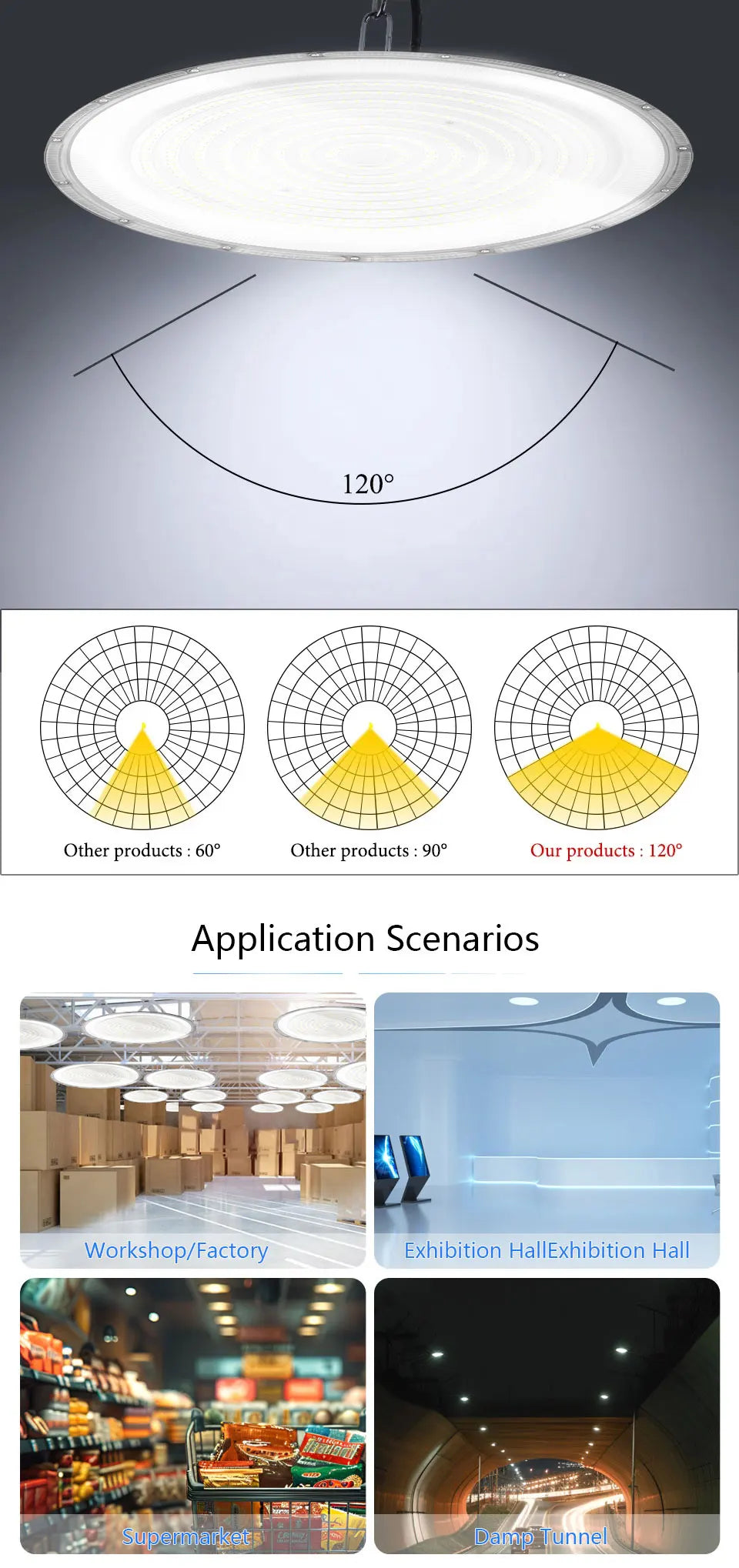 LED UFO High Bay AC85-265V 50W-600W Industrial Lighting Ceiling Light Market Warehouse Garage Gym Factory Sewing Machine Light