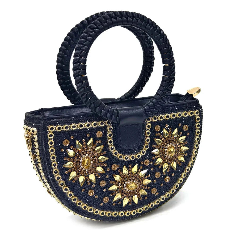 2024 New Designer Specials Italian Women Heels Shoes and Bag Set Royal Purple Color Comfortable With Rhinestone for Party