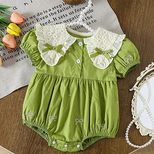 2025 New Summer Toddler Baby Girls Jumpsuit Short Sleeved Cotton Stripe Newborn Baby Girls Romper 0-24M Baby Girls Clothing