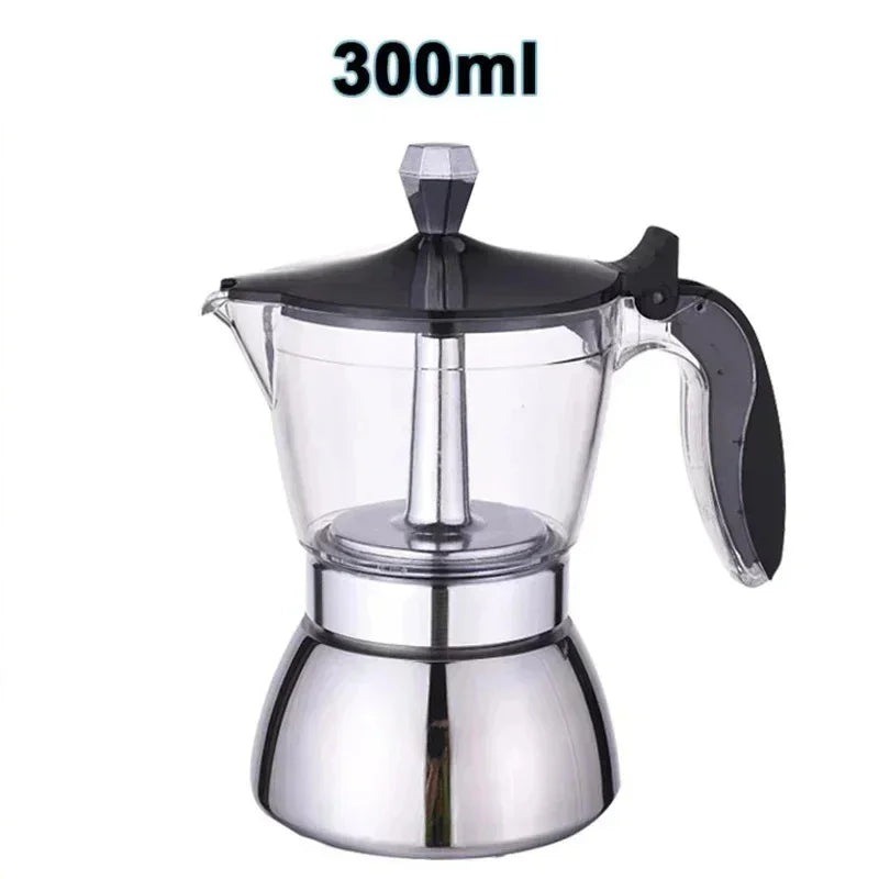 200ml 300ml Transparent And Visible Mocha Pot Home Brewed Coffee Pot Italian Stainless Steel Mocha Pot Home Brewed Coffee Set