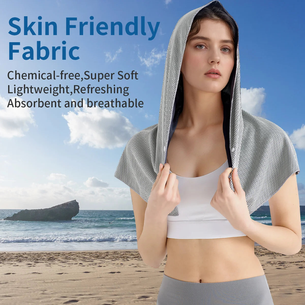 Cooling Hoodie Towel- Hood Towel, Evaporative Cool Technology, Cools Instantly When Wet, , Great for Sports, Fitness, Gym