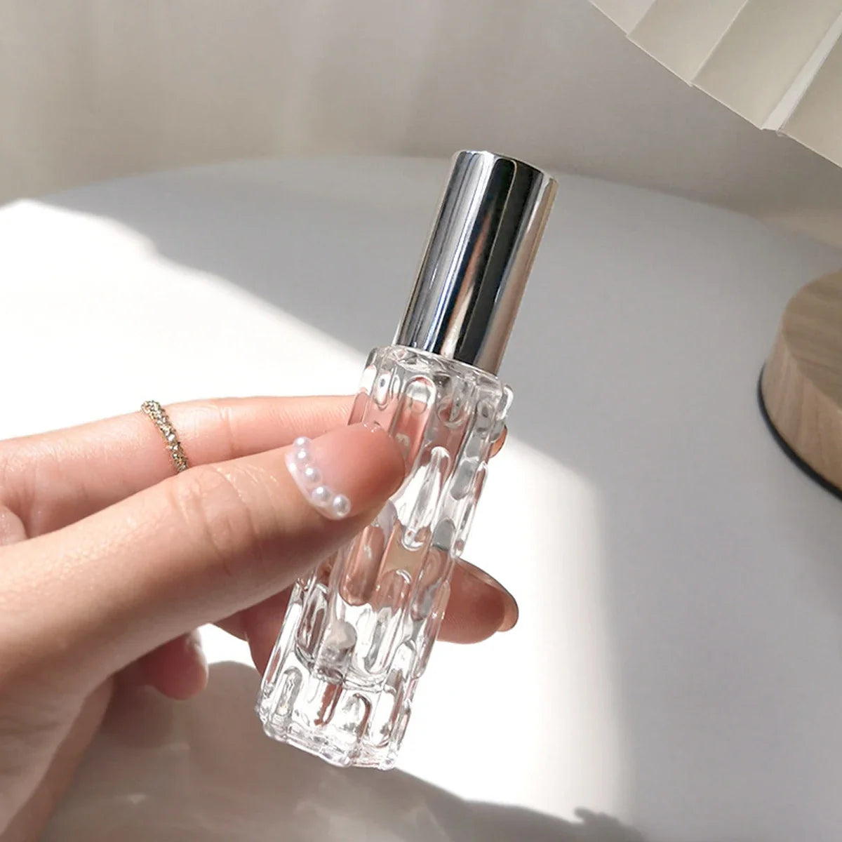 Perfume Bottle 1pc 10ml Glass Spray Bottle Aluminum Line Mist Sprayer Head Perfume Dispenser Bottle Press Empty Bottle Travel