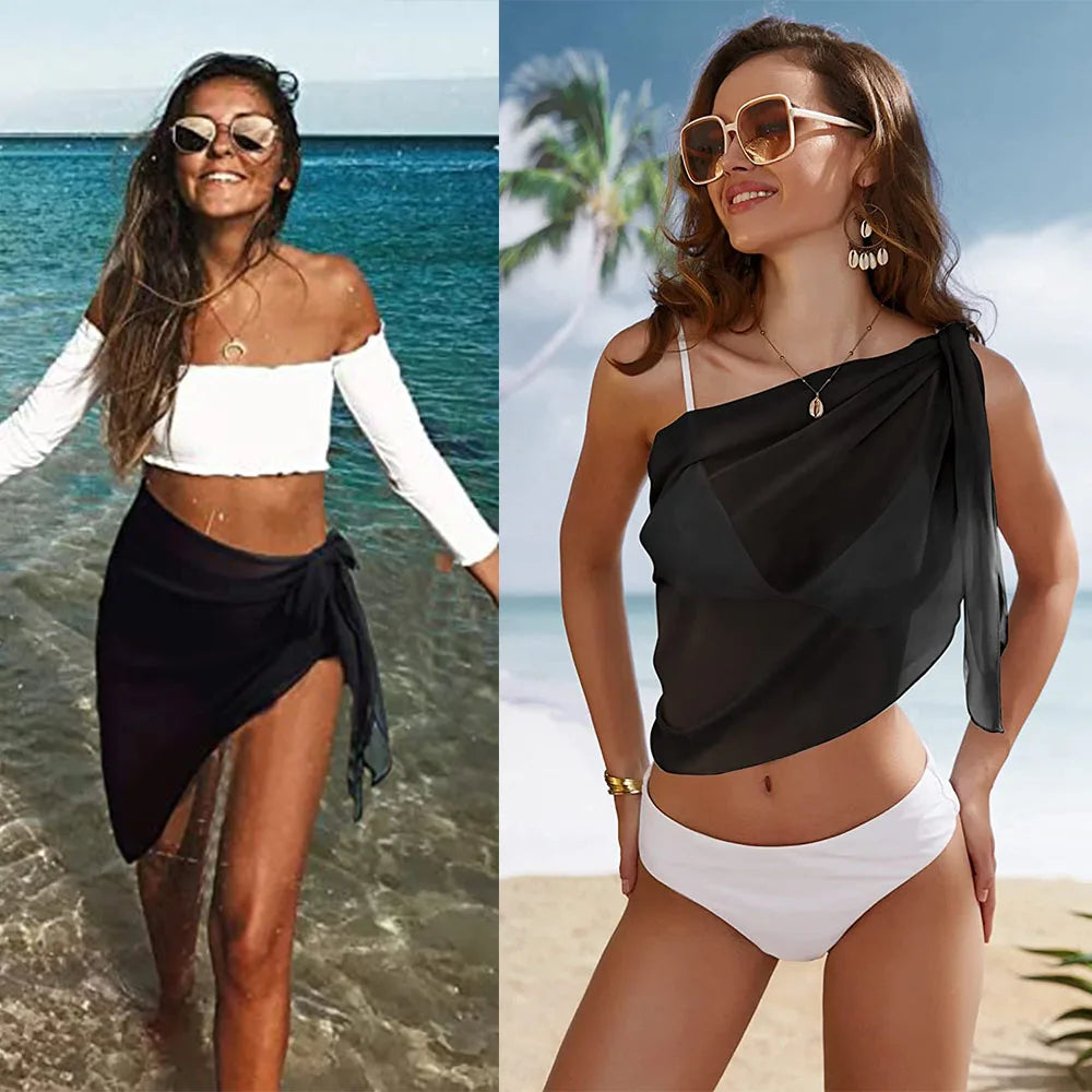 3pcs/Set Bohemian Style Crochet Fabric Drawstring Swimsuit Cover Up Bikini Set For Summer Beach Vacation