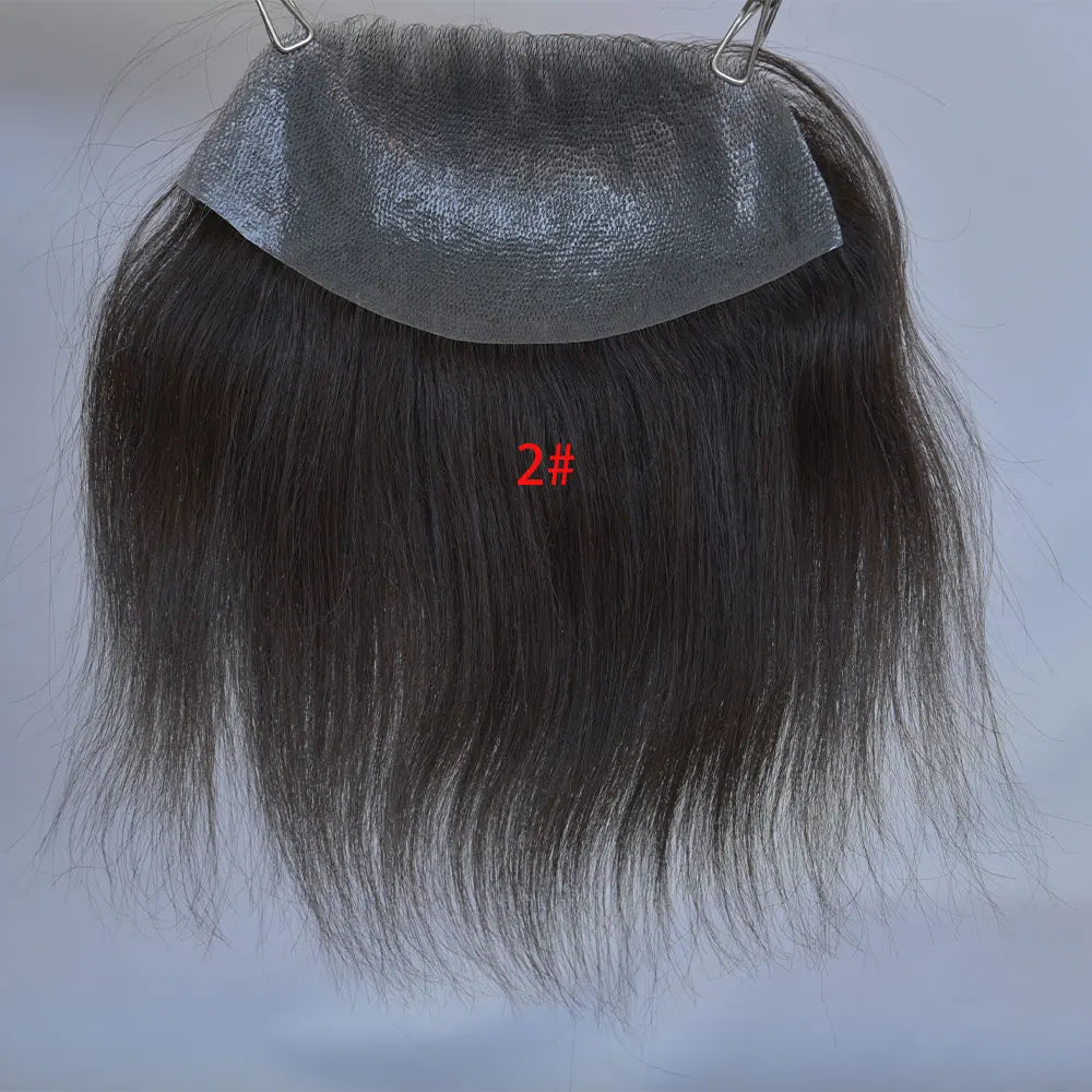 Men's Hairline PU Toupee Brown Hair for Frontal Hairpiece 100% Human Hair D Style Topper Replacement System 7x16cm Big Hairline