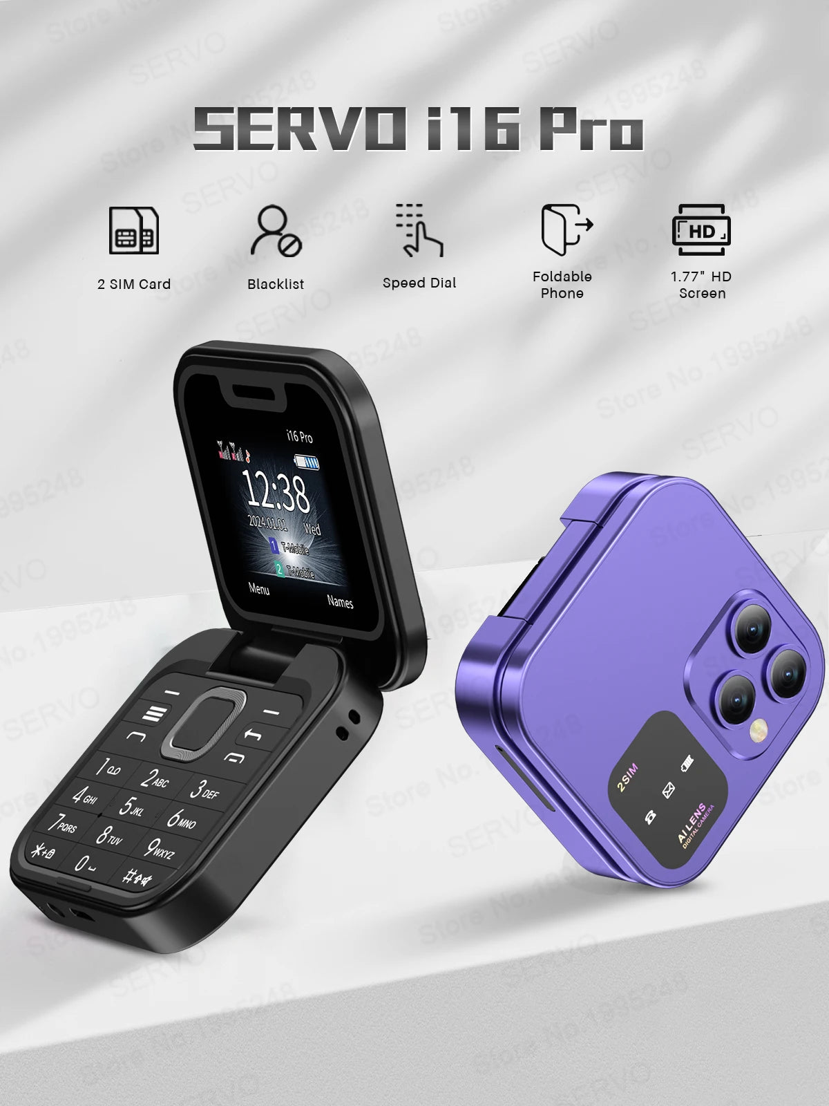 SERVO i16 PRO Flip Mini Mobile Phone Dual SIM Call Recording Speed Dial Magic Voice FM Radio 2G GSM Small Fold Button Telephones