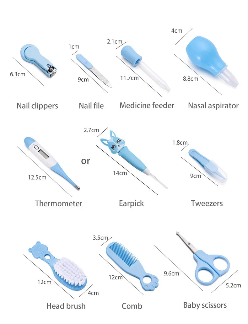 Baby Care Set Baby Nail Clipper Toothbrush Care Tool Comb Brush Organiser 9 Piece Set