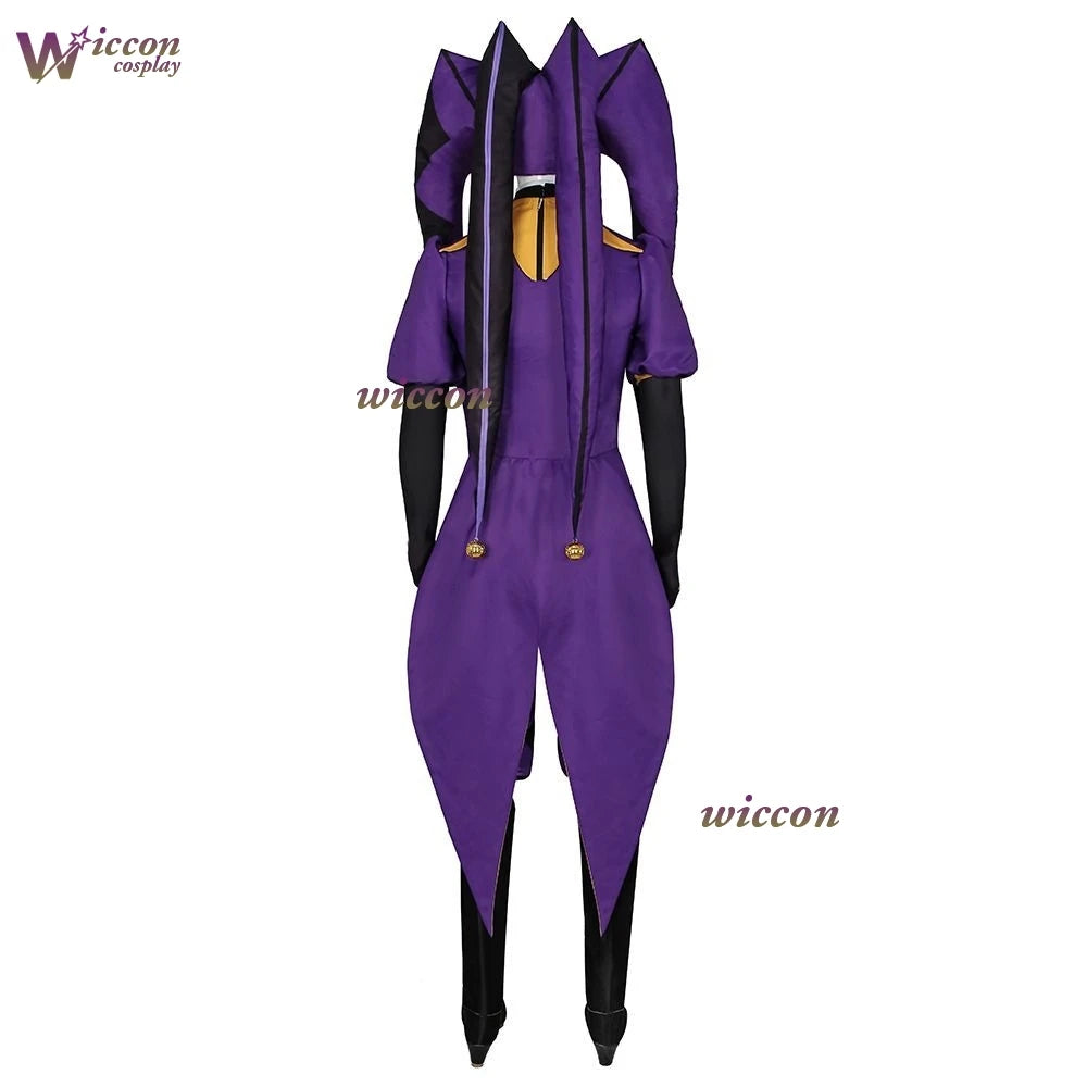 Uhah// The Freak Circus-Jester Cosplay Purple Clown Outfit Costume Game 2026 Halloween Horror Mens Roleplay Clothing Mask Hat