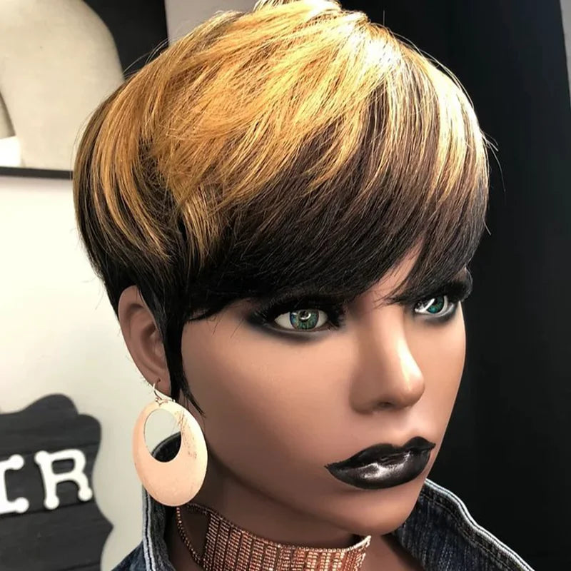 Sale Ombre Color Pixie Cut Wig Machine Made Human Hair Wigs Pre Plucked Short Cut Bob Wigs Brazilian Remy Honey Blonde Wig 1B/27