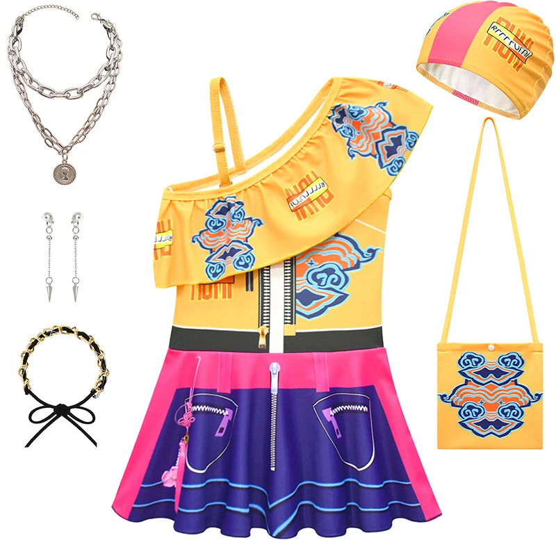 Summer 2026 Kpop Kids Swimsuit Festival Children Cosplay Demon Hunter Rumi Girls Outfits Holiday Beach Party Children's Swimwear