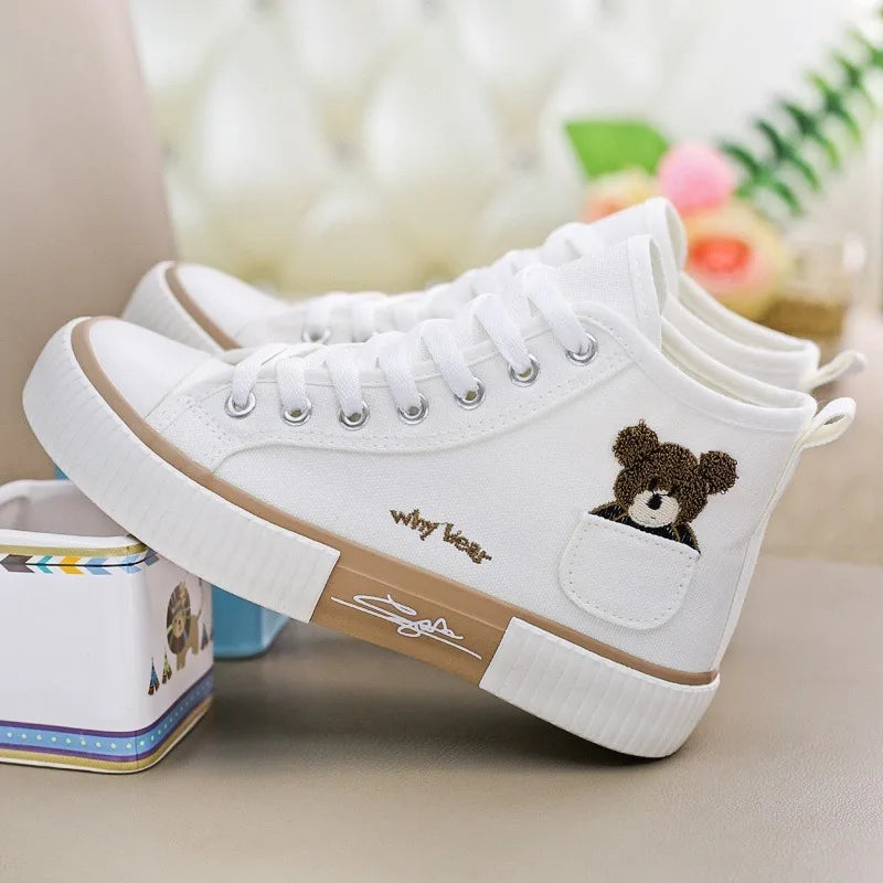 2025 Spring High Top Canvas Sneakers Women Thick Bottom White Shoes Women Casual Board Shoes Canvas Vulcanize Shoes Female