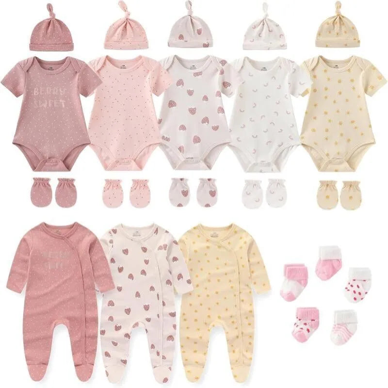 23 Pieces 0-12M Baby Girl Clothes 100%Cotton Jumpsuit+Hat+Gloves+Socks Baby Boy Clothes Newborn Baby Gift Set Animal