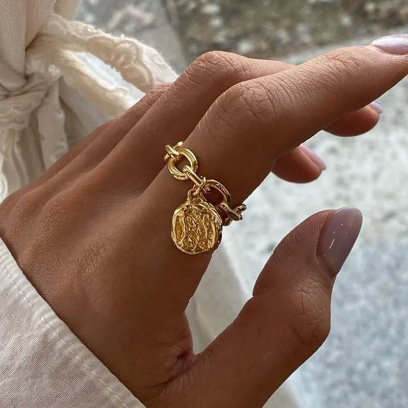 ENSHIR Geometric Irregular Round Pendant Rings for Women Men Trendy Adjustable Jewelry Accessorie Wholesale