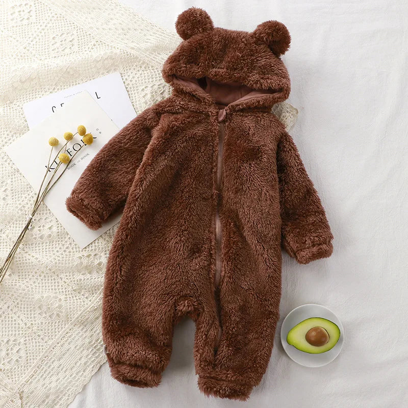 Baby Bear Plush Romper Winter Newborn Warm Climbing Onesie Children's Pajamas Outer Smock