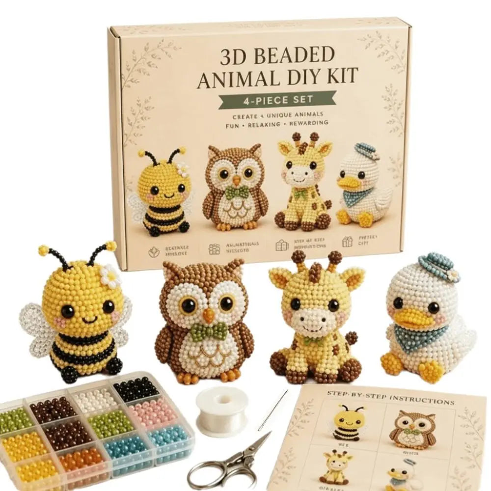 Tiny Beads 3D Beaded Animal Kit Cute Design Animal Shape Handmade Bead Art Kit Creative Craft DIY Bead Craft Kit