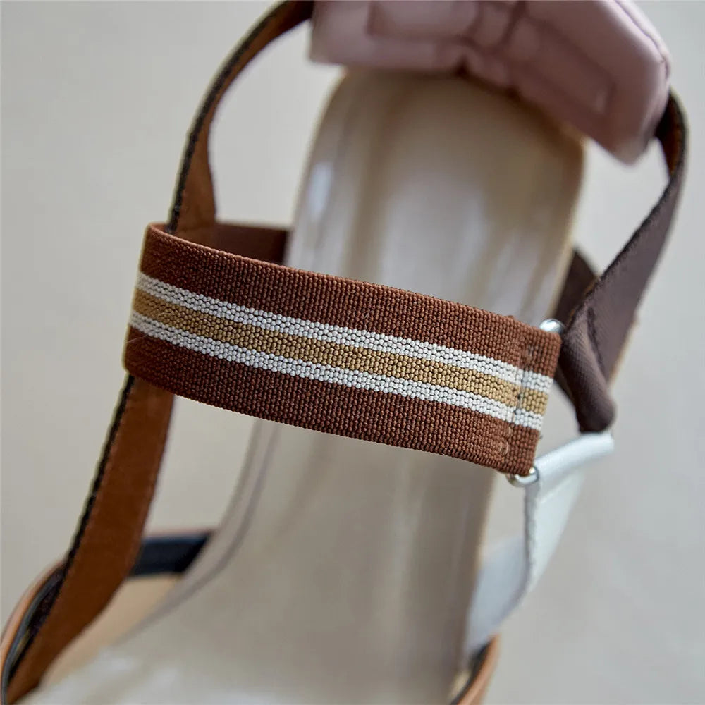 Aucegi Pointy Toe Thin High Heel Slingback Sandals Women Brand Design Elegant Genuine Leather Splicing Mesh Party Dress Shoes