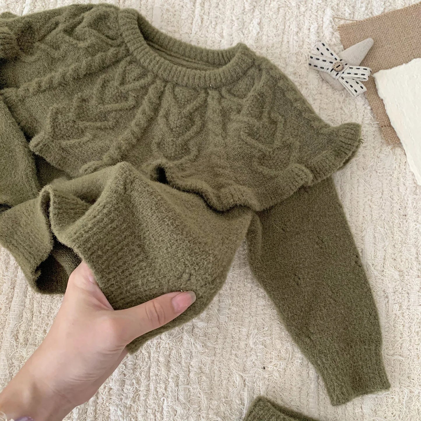 4487 Baby Clothing Set 2024 Autumn and Winter Baby Knitted Sweater Suit Twist Sweater +pp Short