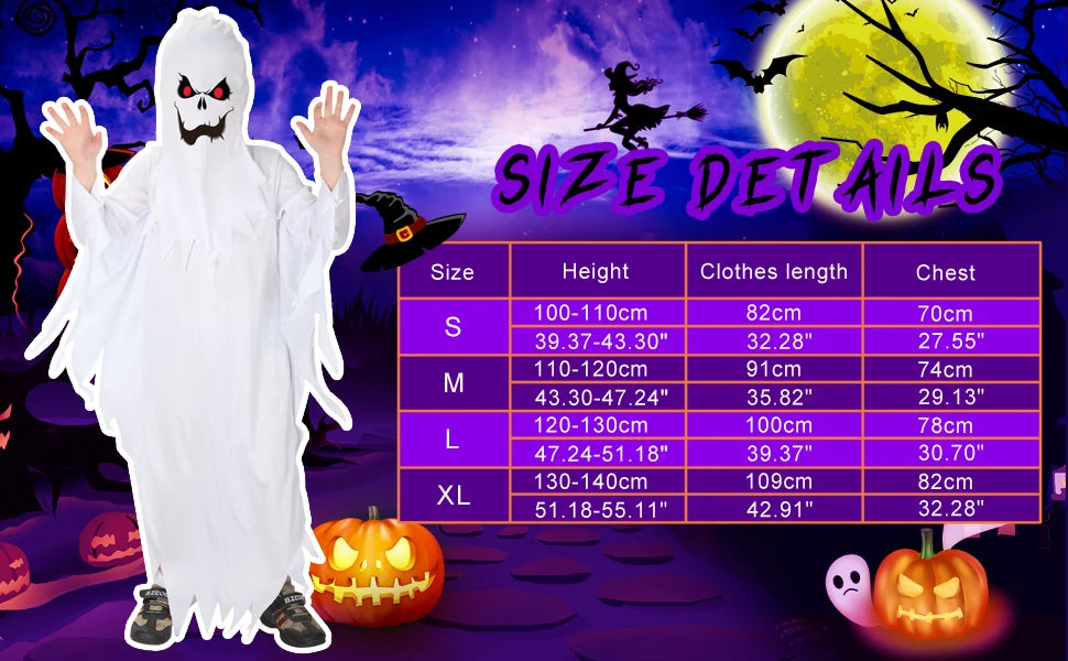 Halloween Boys Girls White Ghost Scary Cosplay Costume for Kid Child Stage Performance Carnival Party Dress Up Suit