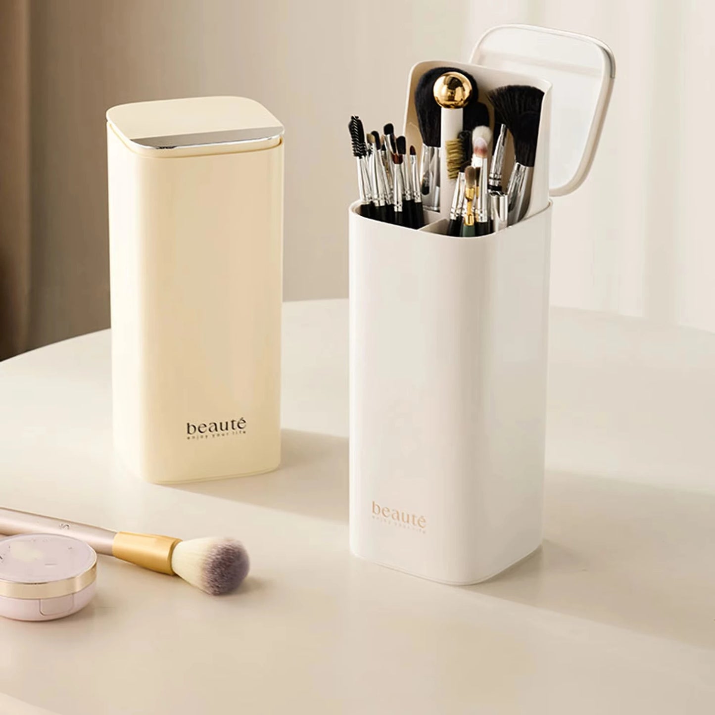 1pc Automatic Liftable Cosmetics Storage Box Desktop Dust Makeup Brush Brow Pencil Eyeliner Storage Bucket Make Up Organizer