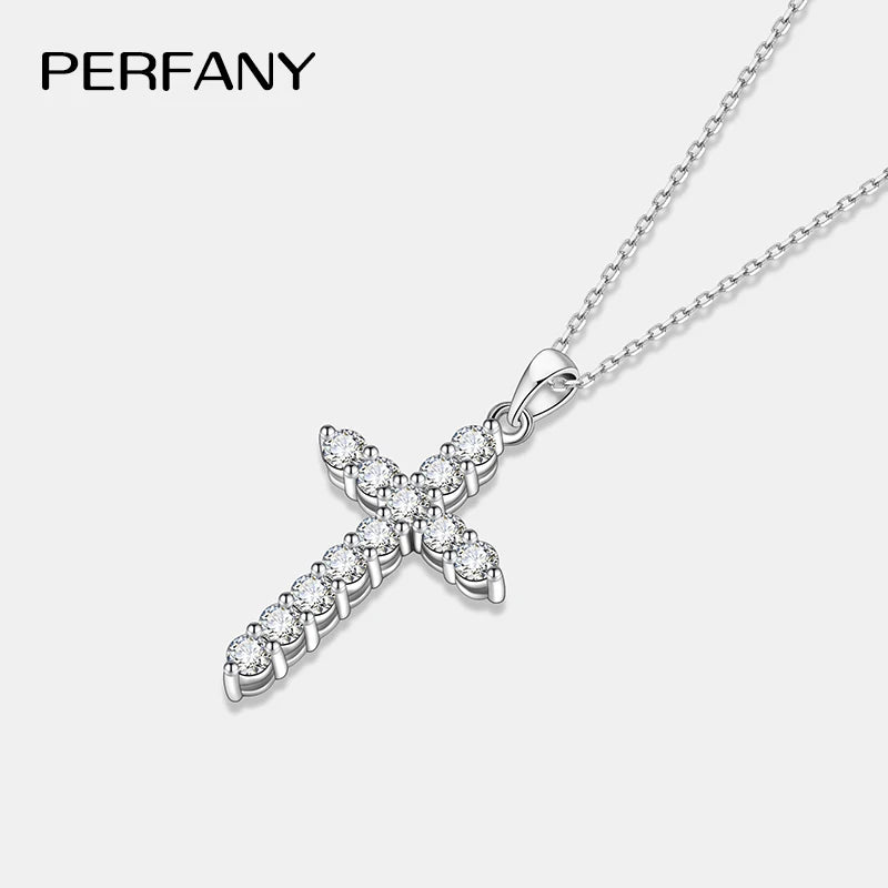 PERFANY All Moissanite Necklace for Women S925 Pure Silver Cross Design Pendant Laboratory Certified Diamond Fashion Jewelry