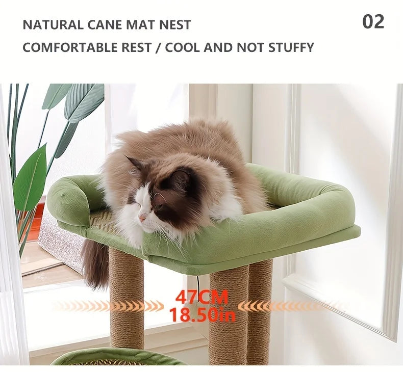 2-Tier Luxury Cat Tree with Sisal Scratching Posts, Multi-Level Cat Tower with Plush Perches & Hanging Toys, Durable Activity