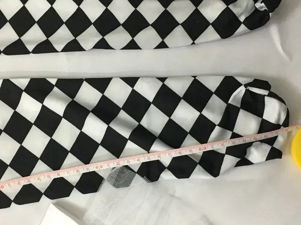 2026Cosplay adulte cirque Clown noir blanc treillis ensemble de costumes femmes Halloween carnaval déguisement mascarade fête